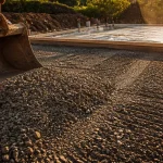 Gravier sous dalle 20/40 compacté sous géotextile avant dalle béton