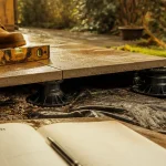 Inconvénient terrasse sur plot : dalles grès sur plots, affaissement différentiel