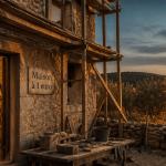 maison 1 euro pouilles en rénovation au crépuscule