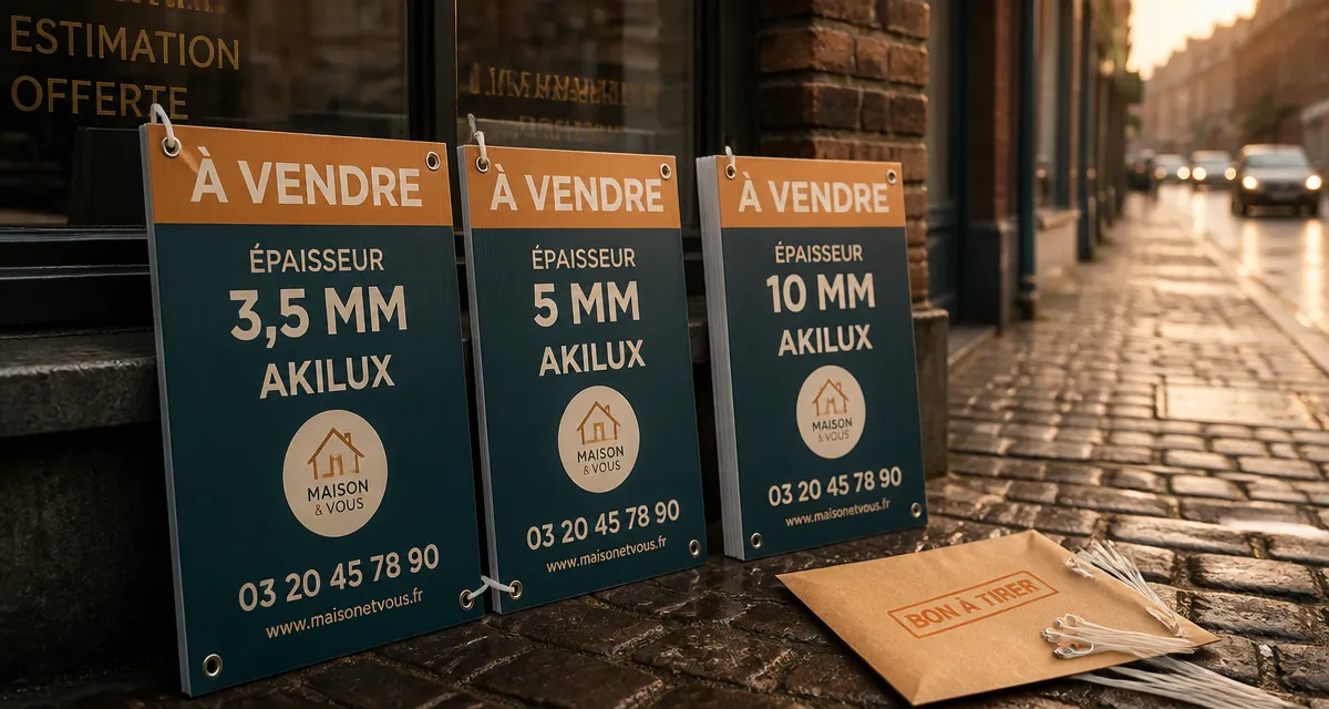 Panneaux agence immobilière À vendre devant une vitrine