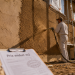 Prix enduit m2 : enduit projeté sur façade en cours