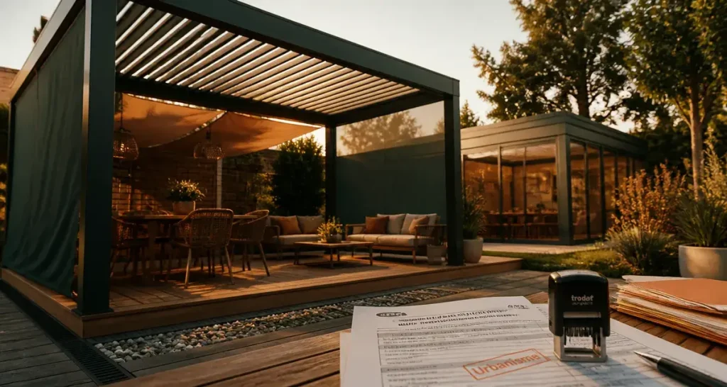Taxe pergola : pergola ouverte sans vitrages, terrasse bois
