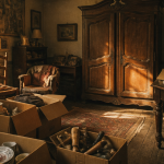 vide maison 34 salon ancien avec cartons et armoire