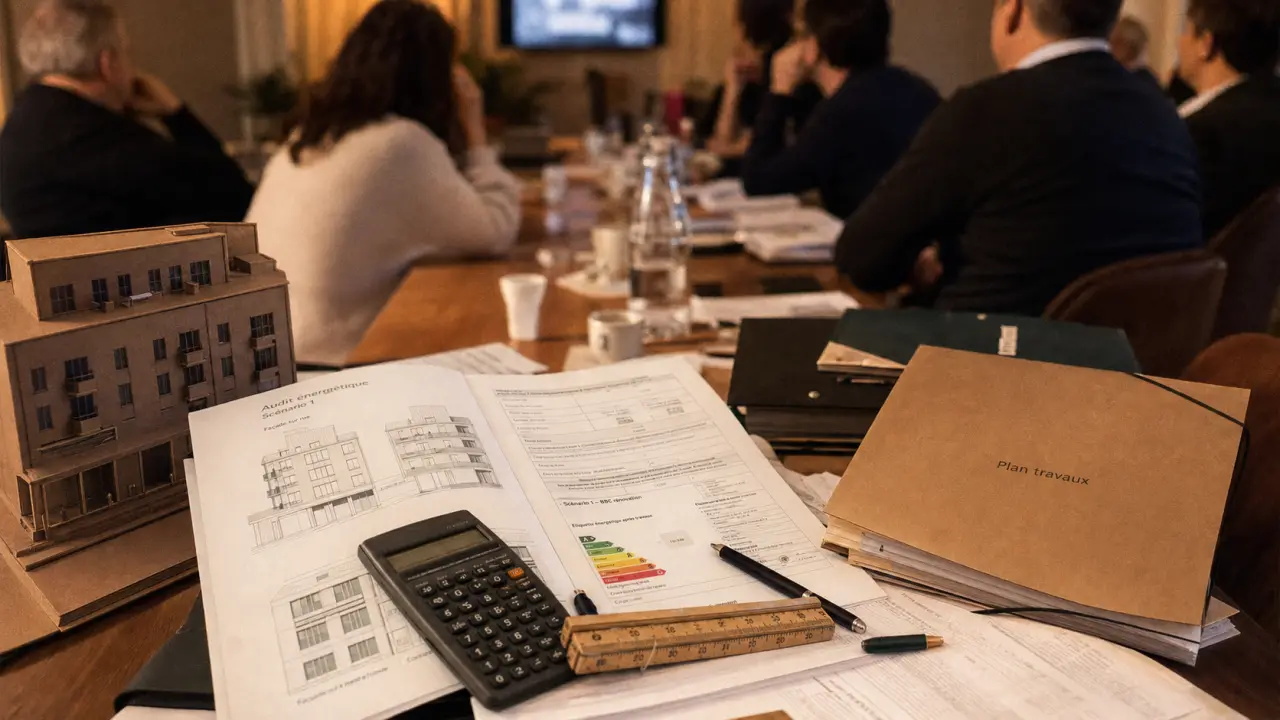 Audit energetique copropriété : plan de travaux chiffré en réunion de copropriété