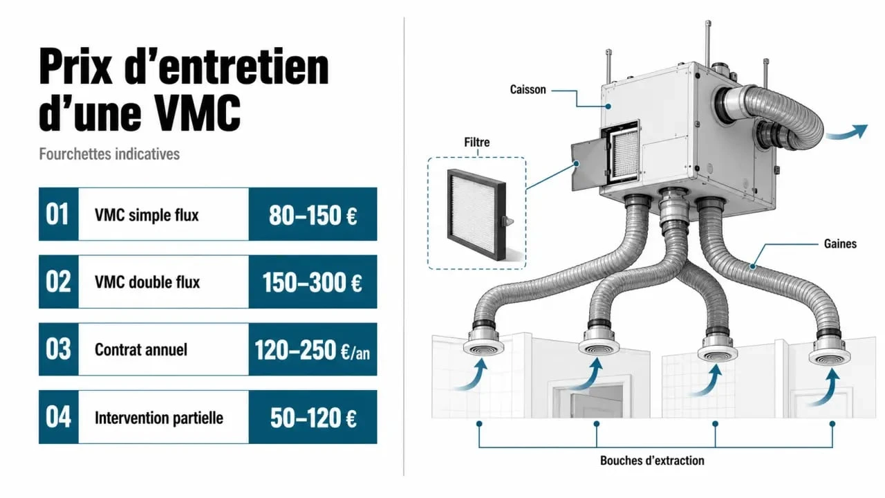 Entretien VMC prix : comparatif des tarifs selon le type de VMC et les prestations incluses
