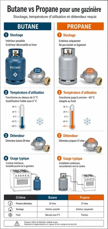 Infographie comparative butane vs propane pour gazinière