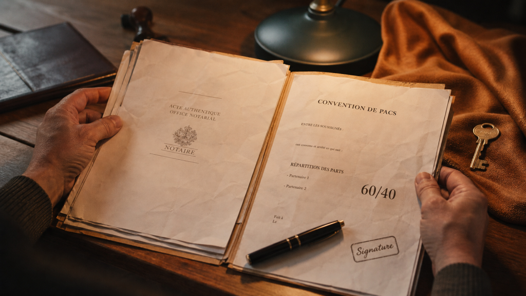 PACS avantage achat immobilier : signature notaire et parts 60/40