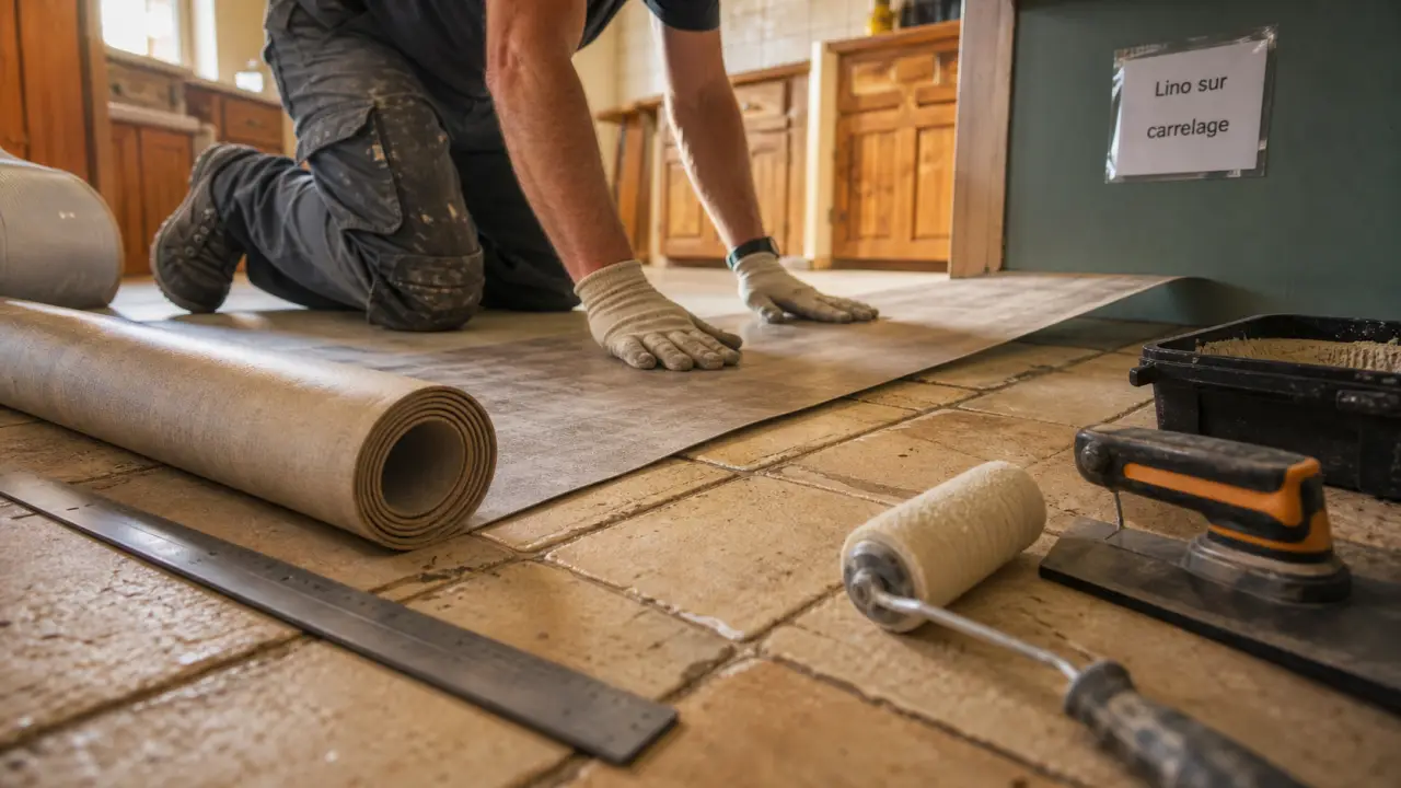 Poser du lino sur carrelage : lino sur carrelage en cuisine, préparation du support