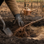 Quand planter un arbre fruitier : racines nues en terre, trou et pelle
