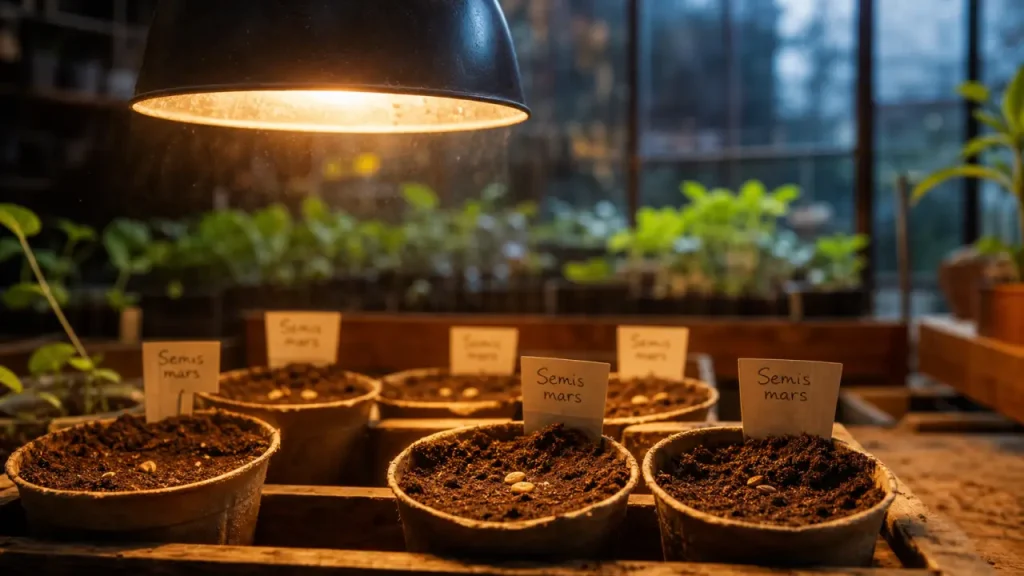Quand semer graines de tomates : semis à 20-22°C sous lampe