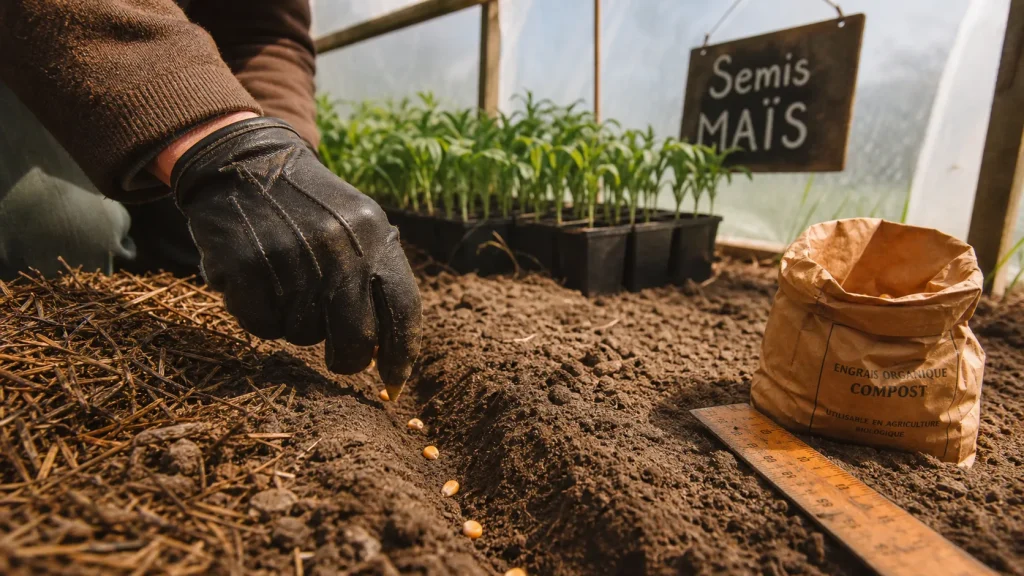 Quand semer le mais : graines dans une tranchée de 3 cm