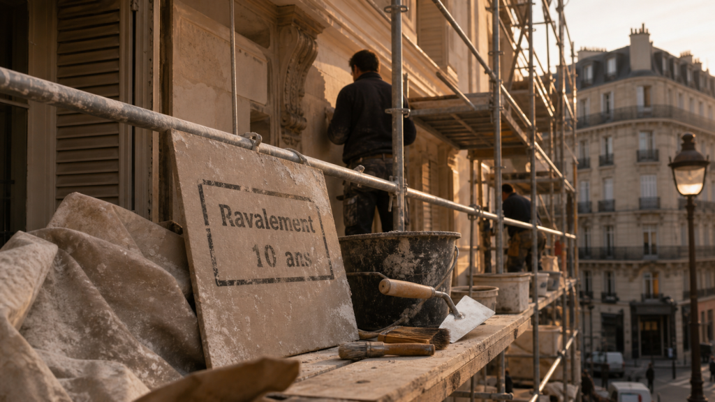 Ravalement paris : échafaudage devant façade en pierre