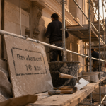 Ravalement paris : échafaudage devant façade en pierre
