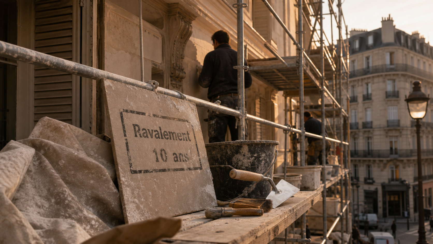 Ravalement paris : échafaudage devant façade en pierre