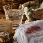 Savon fiel de boeuf utilisation pour détacher textiles : tache de vin sur chemise blanche
