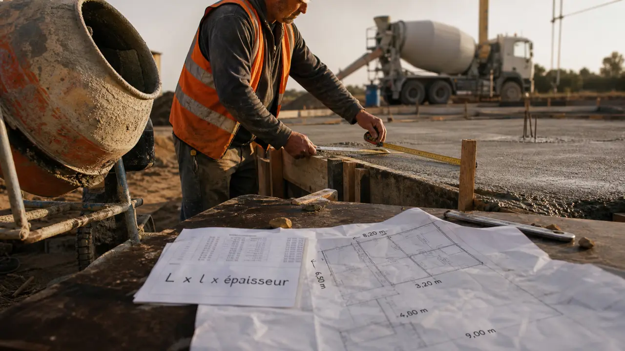 Calcul m3 beton : chantier dalle et bétonnière