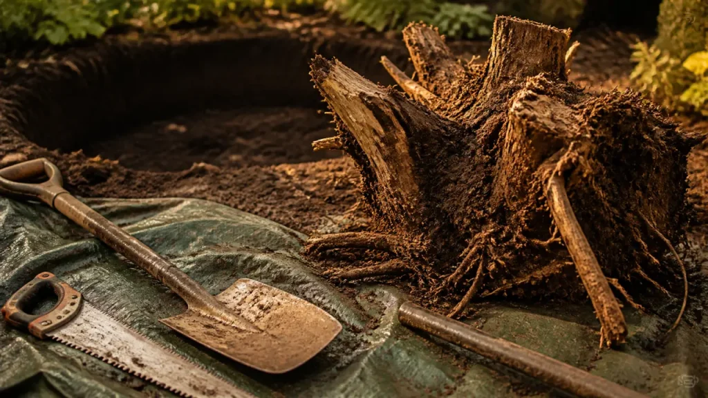 Enlever des racines profondes sans pelleteuse : outils, étapes et repousse à éviter