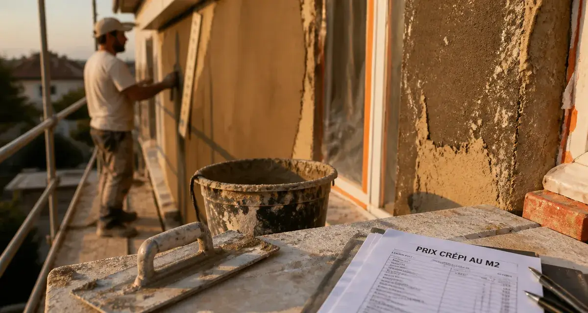 Crepi prix m2 : artisan sur façade en rénovation