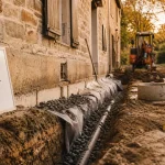 Drainage maison ancienne prix : tranchée, tuyau perforé et géotextile