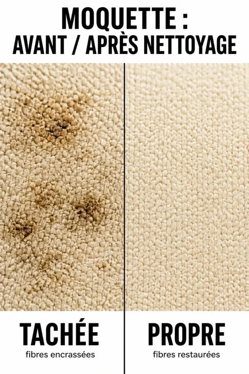 Nettoyer une moquette : comparaison avant/après d'une tache disparue