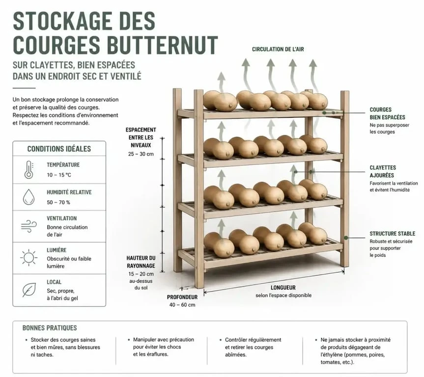 Stockage longue durée des courges butternut après la récolte