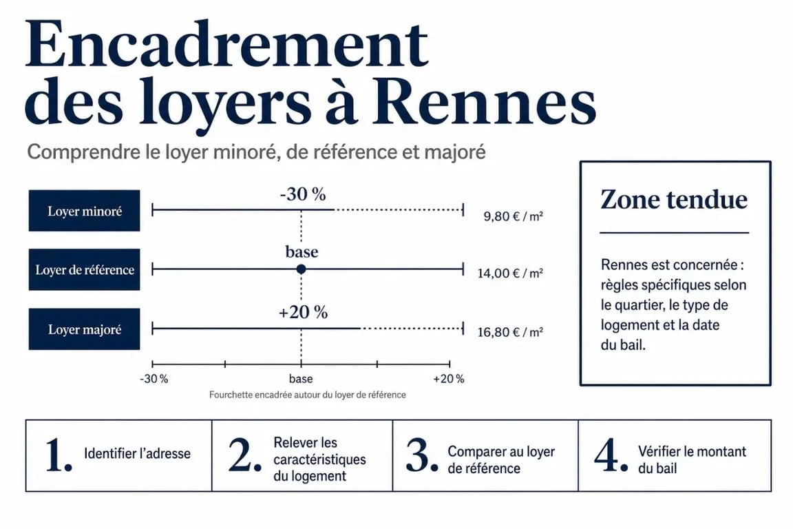 Encadrement des loyers rennes : schéma des plafonds de loyer de référence, majoré et minoré