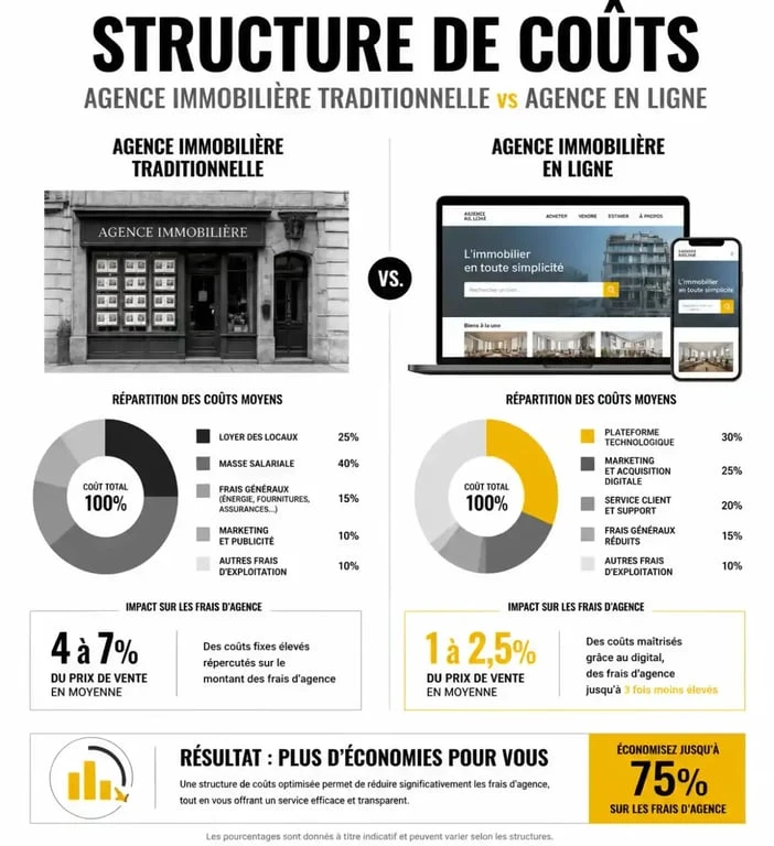 Comparatif des frais entre agence immobilière traditionnelle et meilleure agence immobilière en ligne