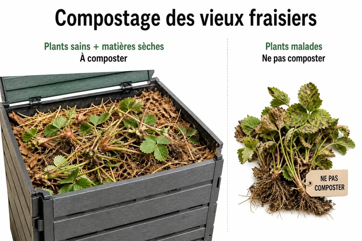 Que faire des vieux fraisiers : compostage des plants sains et écart des plants malades