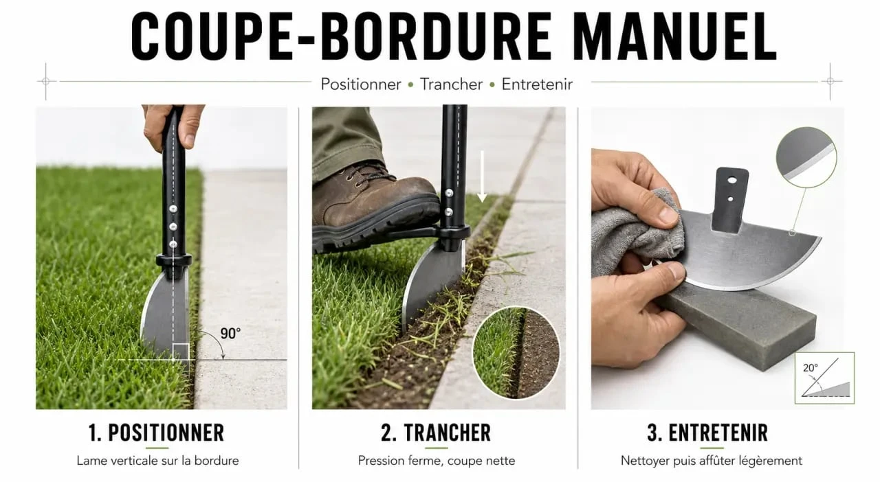Utilisation et entretien d'un coupe bordure manuel sur une bordure de pelouse