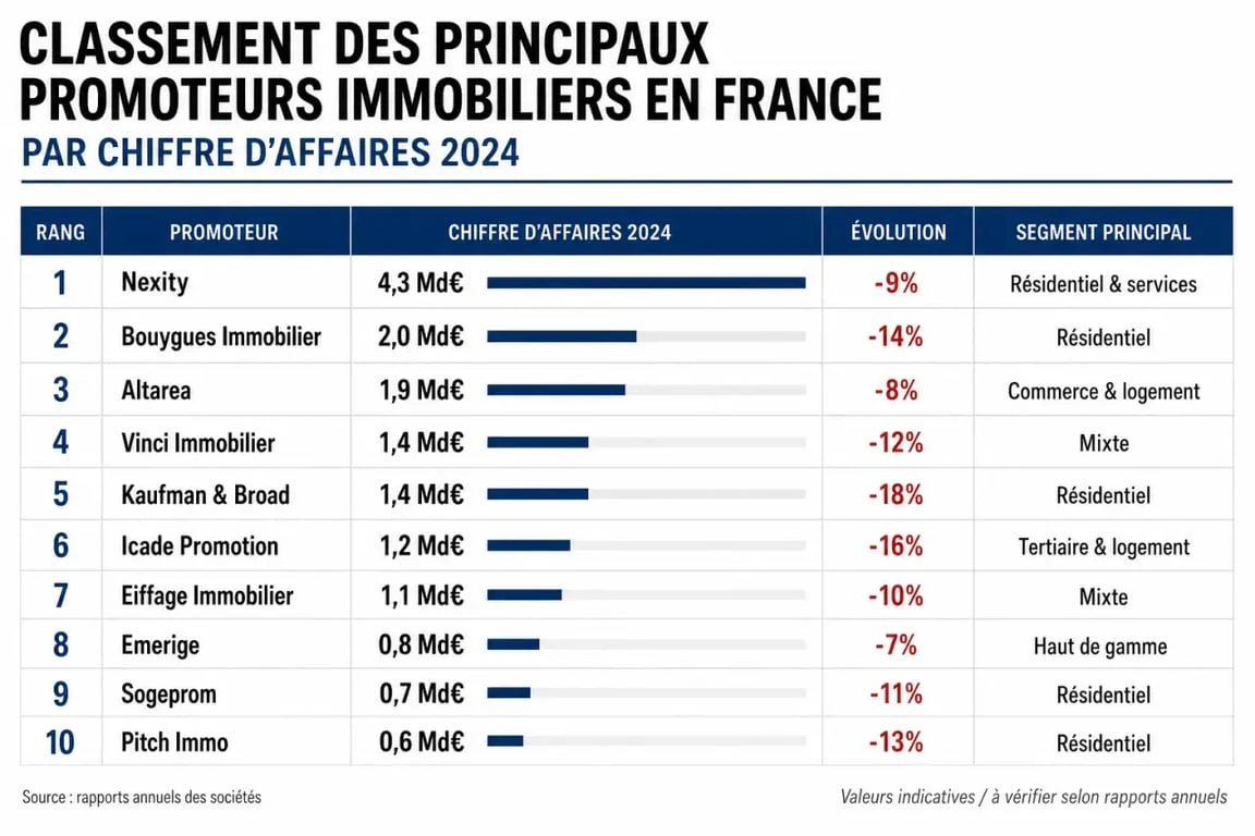 Classement promoteur immobilier en France par chiffre d’affaires 2024
