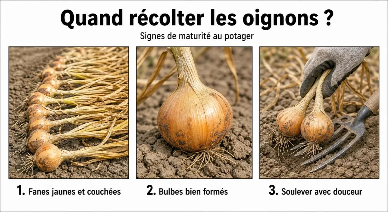 Quand récolter les oignons : fanes jaunes, bulbe ferme et récolte par temps sec
