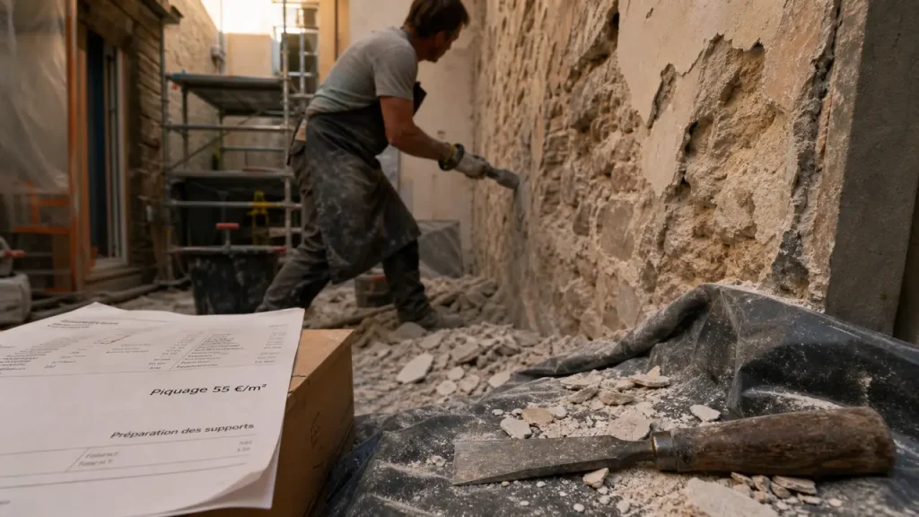 Prix du piquage d’un mur en pierre au m² : 40 à 70 € et les postes qui font varier le devis