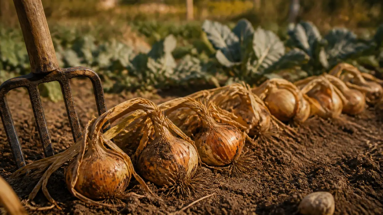 Quand récolter les oignons : fanes couchées et bulbes fermes