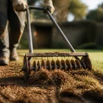 Quand scarifier pelouse : scarificateur à lames sur pelouse légèrement humide