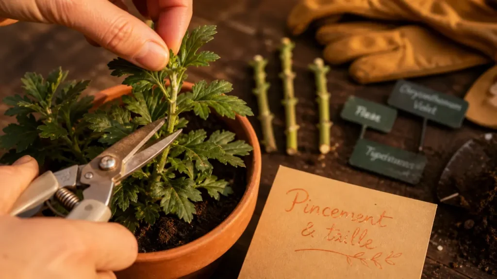 Taille du chrysanthème : 10 à 15 cm, pincement au bon moment et erreurs à éviter