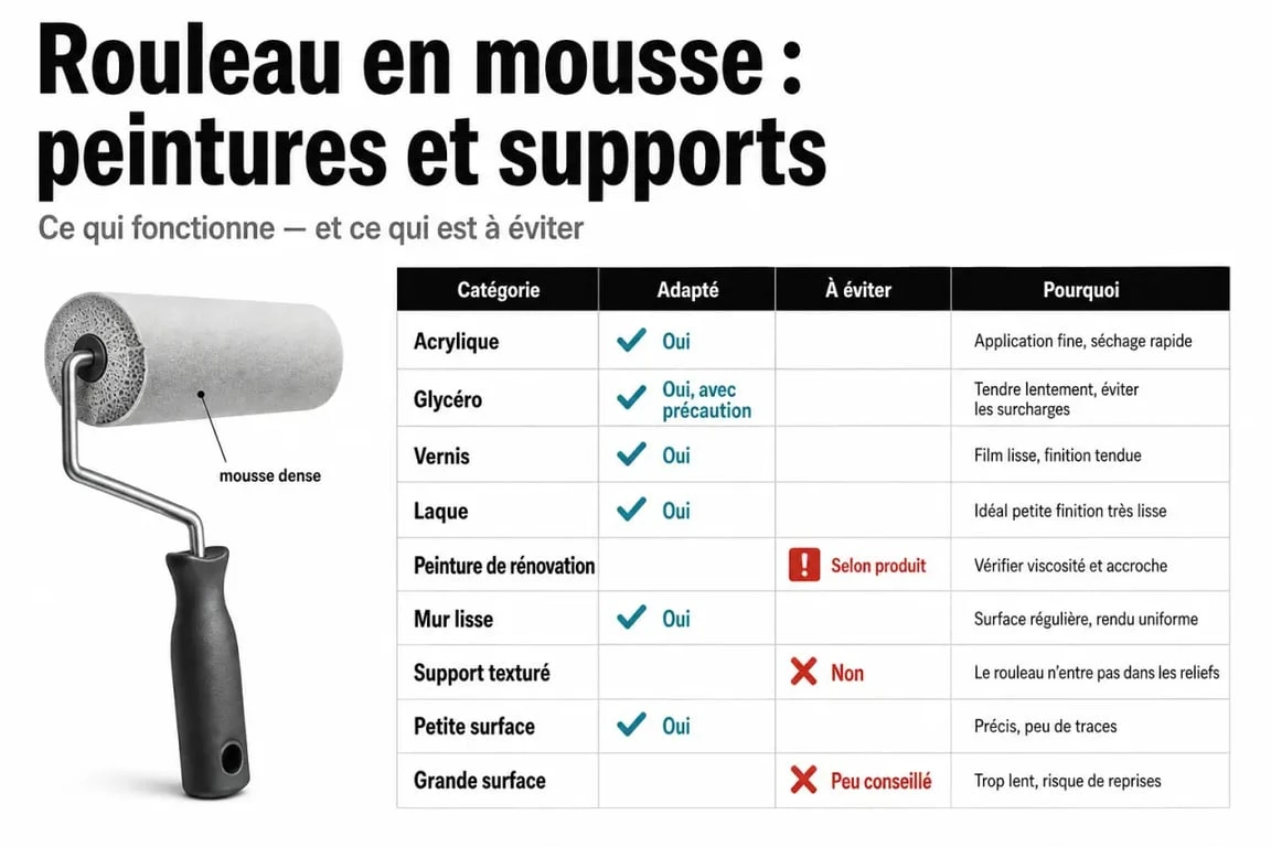 Rouleau en mousse pour quelle peinture : tableau visuel des peintures compatibles et incompatibles