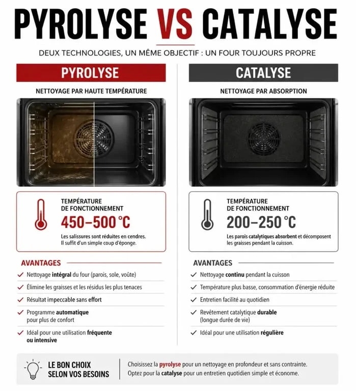 Comparatif des systèmes de nettoyage pour four encastrable : pyrolyse et catalyse
