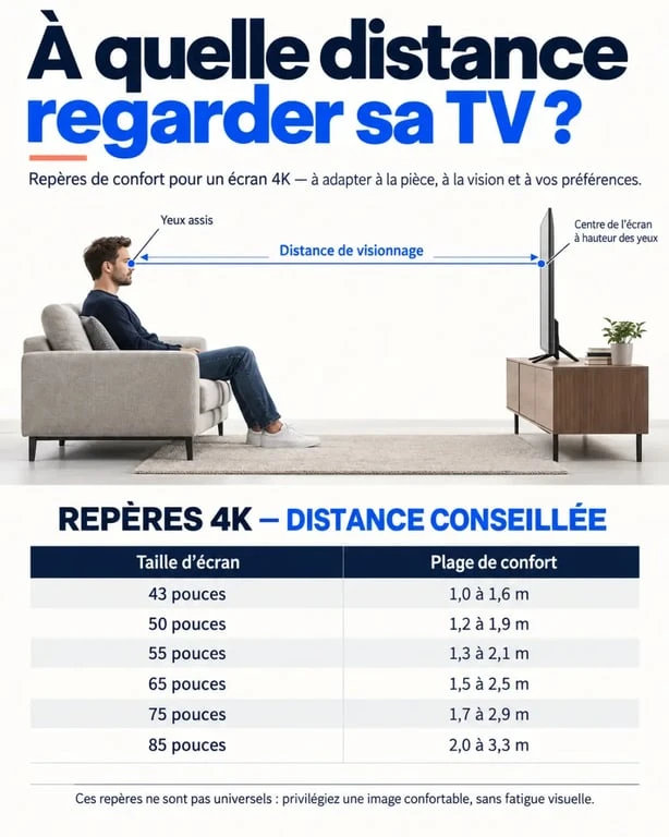 Infographie sur la distance entre TV et canapé selon la taille de l'écran