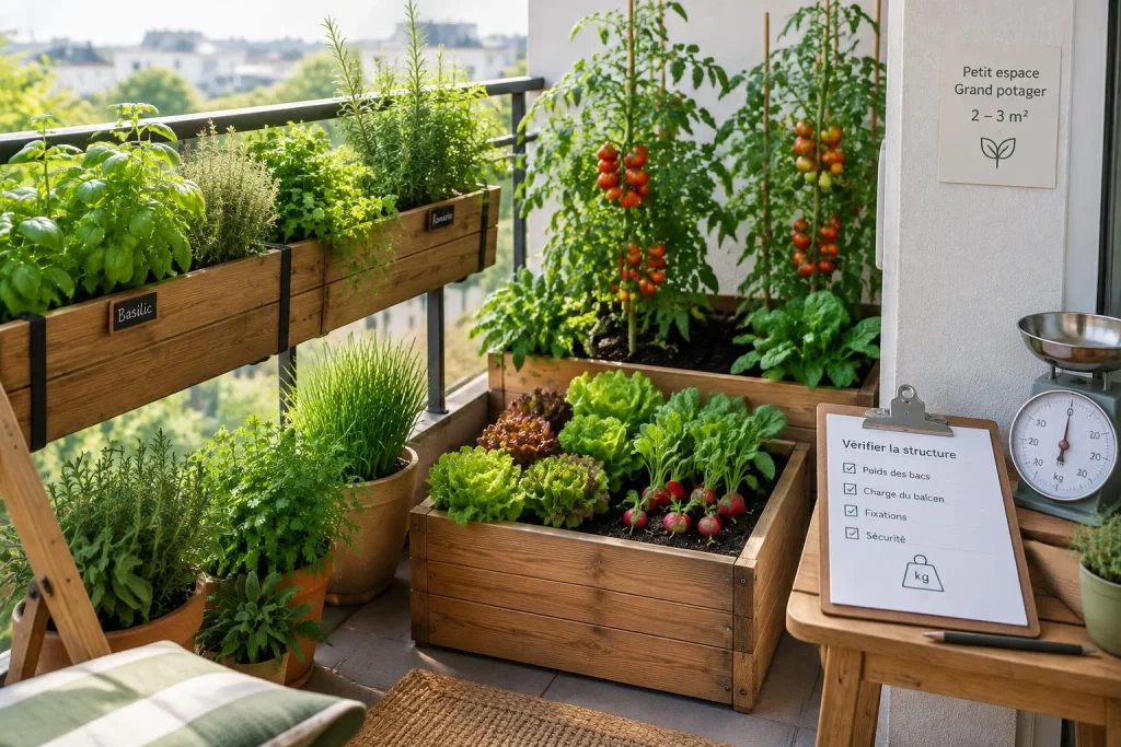 Potager de balcon : 350 kg/m² à vérifier avant de planter la première tomate