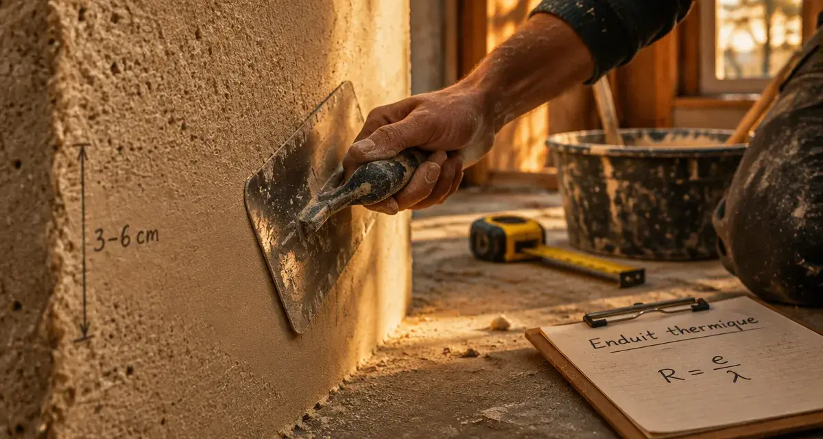 Enduit correcteur thermique : lissage à la truelle sur mur intérieur