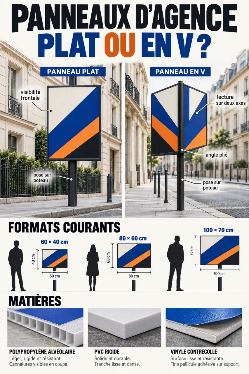 Panneaux agence immobilière : comparaison des formats, formes et matériaux