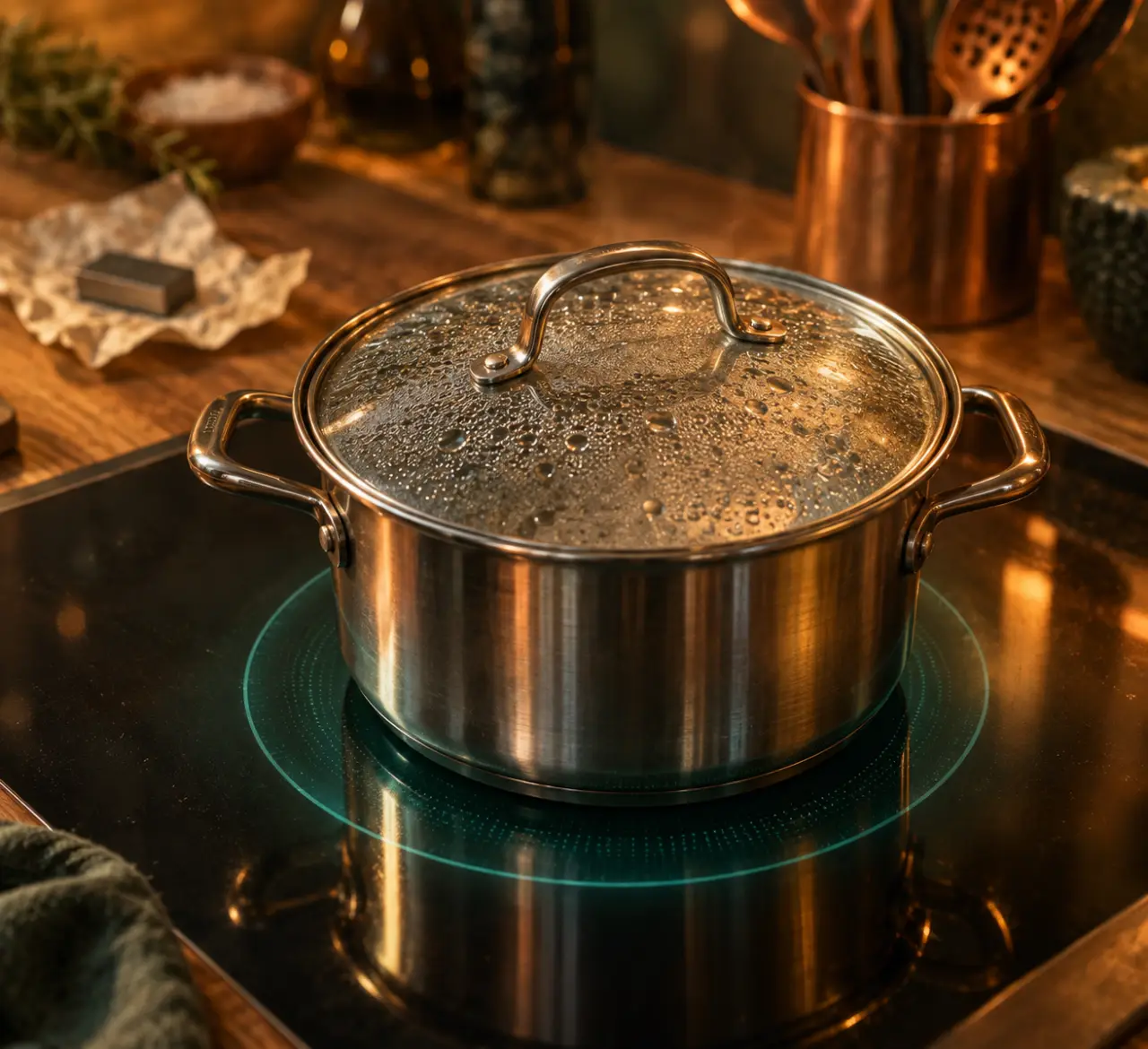 Fonctionnement plaque induction : champ magnétique chauffe la casserole